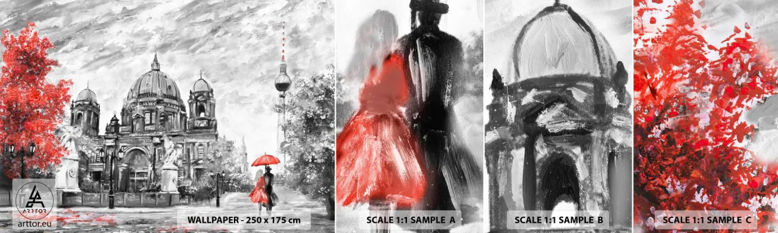 Fototapeten Muster Selbstklebend Deluxe Sticker - Berliner Treffen - Stadt, Malerei, Die Architektur - 100x30 cm