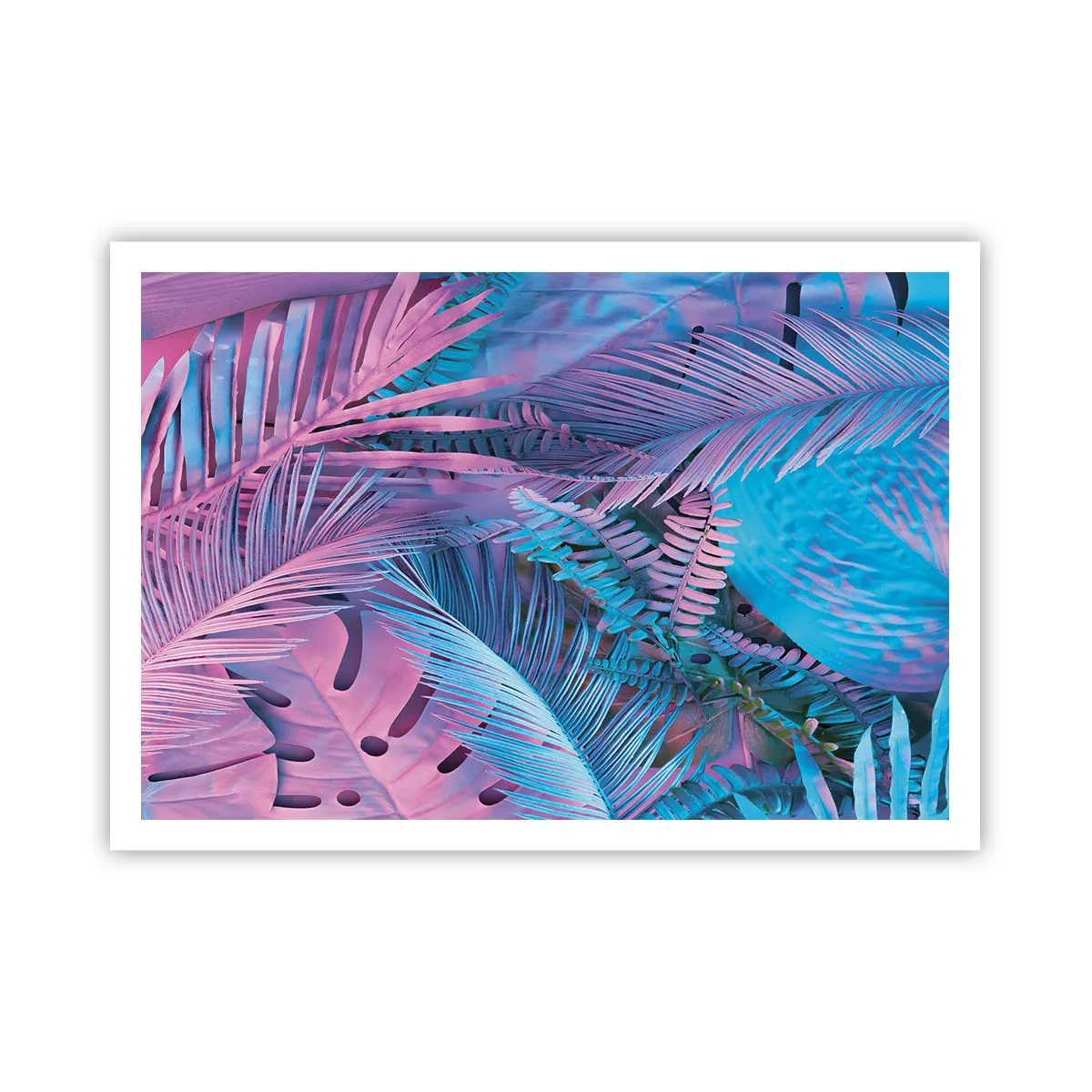Poster - Tropische Blätter in Rosa- und Blautönen - 100x70cm - Tropen in Rosa und Blau - Moderne Wanddekoration für Wohnzimmer und Schlafzimmer ARTTOR