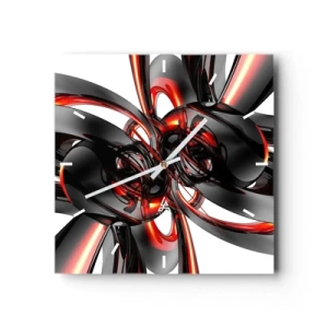 Wanduhr - Glasuhr - Abstrakte 3D-Grafiken mit schwarzen und roten Elementen - 30x30cm - Uhrwerk in Graphit und Rot - Moderne Wanddekoration für Wohnzimmer und Schlafzimmer ARTTOR
