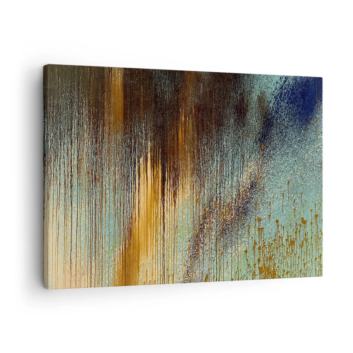 Bild auf Leinwand - Leinwandbild - Eine abstrakte Farbkomposition in Gold-, Braun- und Blautönen. - 70x50cm - Eine nicht zufällige farbenfrohe Komposition - Moderne Wanddekoration für Wohnzimmer und Schlafzimmer ARTTOR