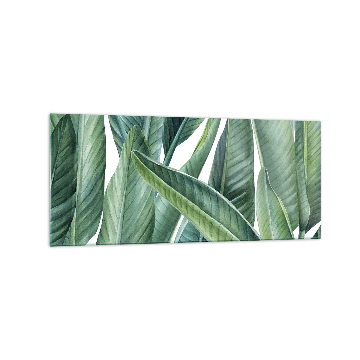 Glasbild - Bild auf glas - Grüne Blätter im minimalistischen, botanischen Stil - 120x50cm - An und für sich Grün - Moderne Wanddekoration für Wohnzimmer und Schlafzimmer ARTTOR