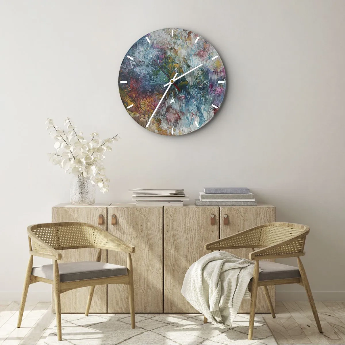 Wanduhr - Glasuhr - Eine farbenfrohe Komposition, die abstrakten Blumen ähnelt - 30x30cm - In voller Blüte - Moderne Wanddekoration für Wohnzimmer, Küche und Schlafzimmer ARTTOR