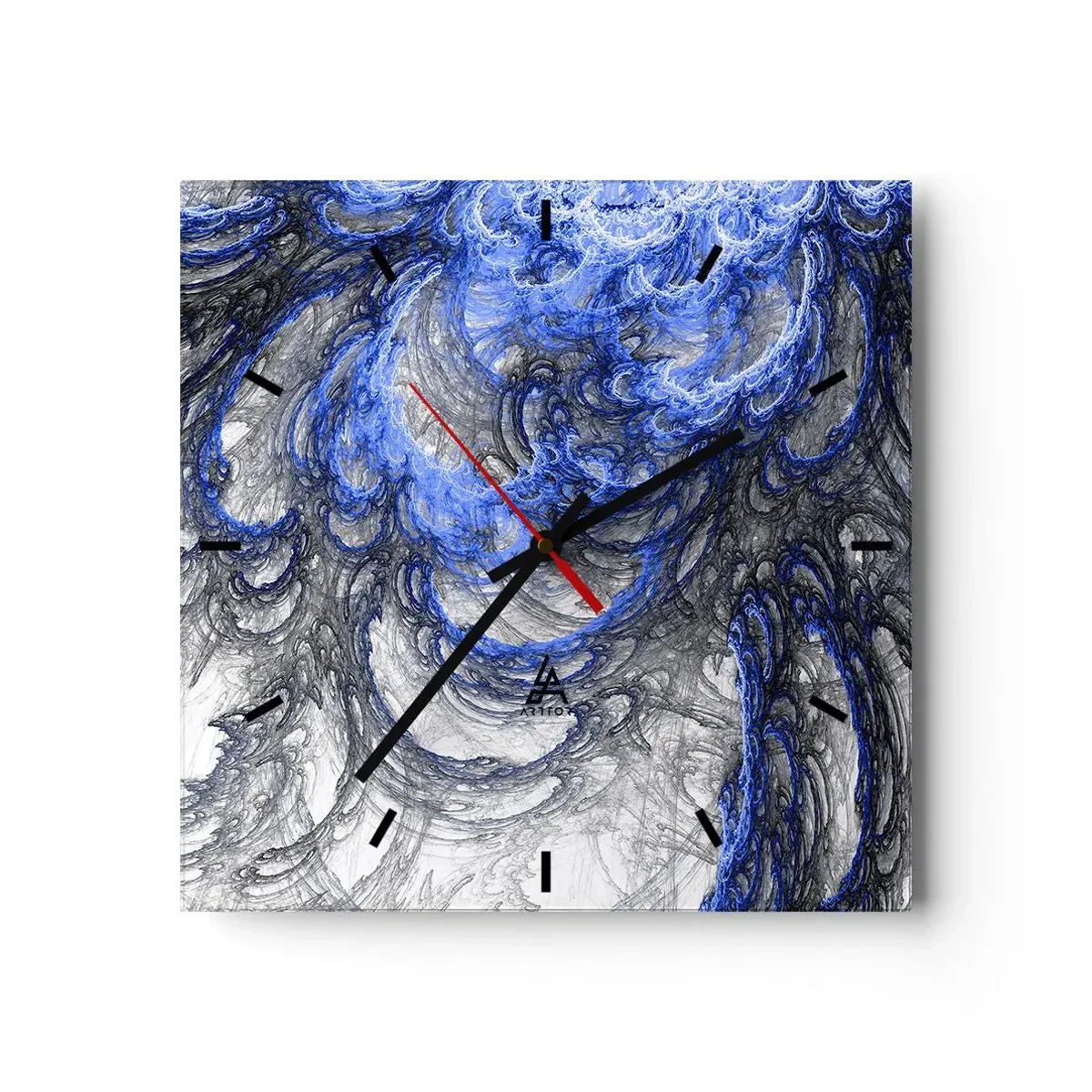 Wanduhr - Glasuhr - Abstrakte Wellen in Blau- und Grautönen - 30x30cm - Die Geburt einer Welle - Moderne Wanddekoration für Wohnzimmer und Schlafzimmer ARTTOR