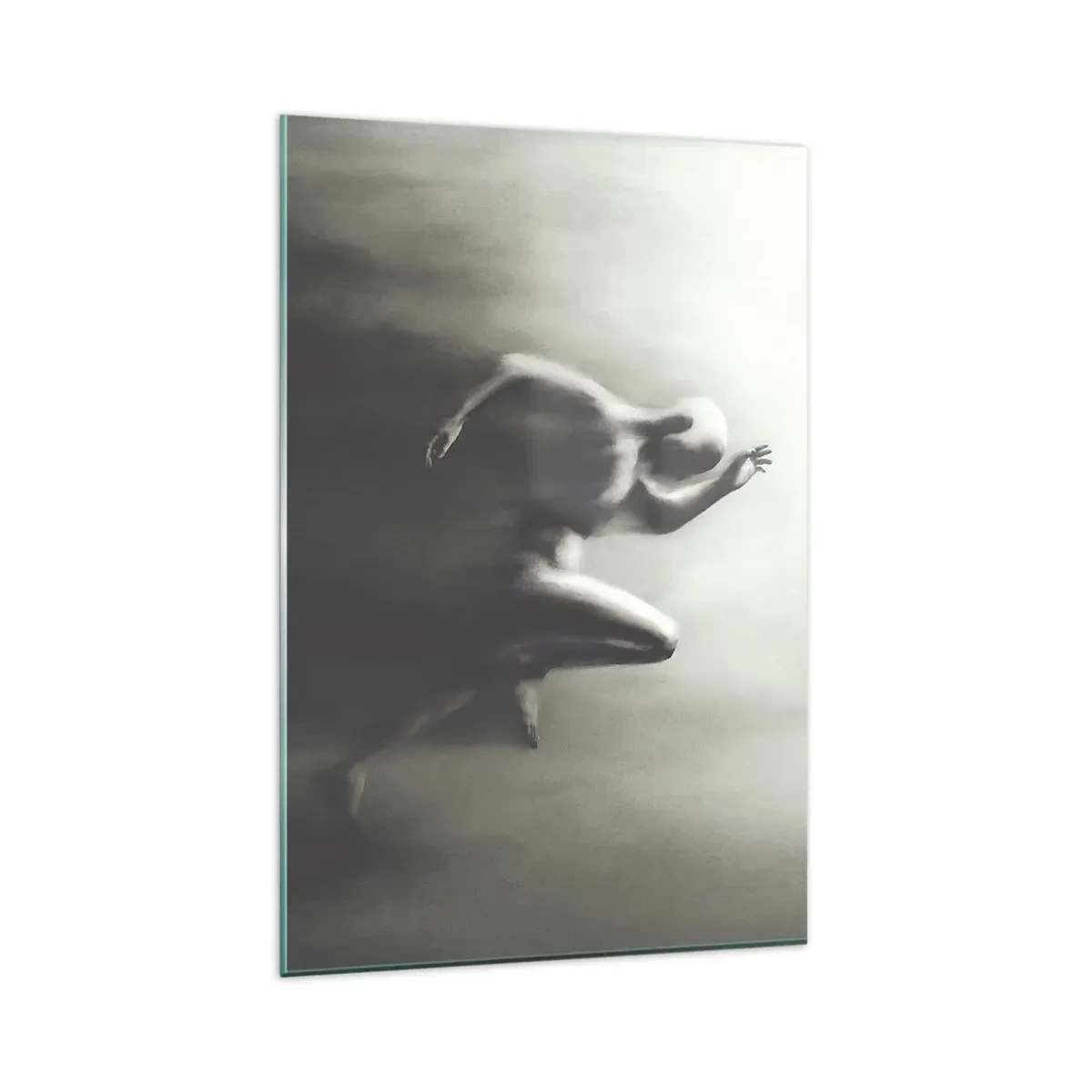 Glasbild - Bild auf glas - Eine schwarz-weiße Silhouette einer laufenden Figur in einem dynamischen und surrealen Stil. - 80x120cm - Unwiderstehlich - Moderne Wanddekoration für Wohnzimmer und Schlafzimmer ARTTOR