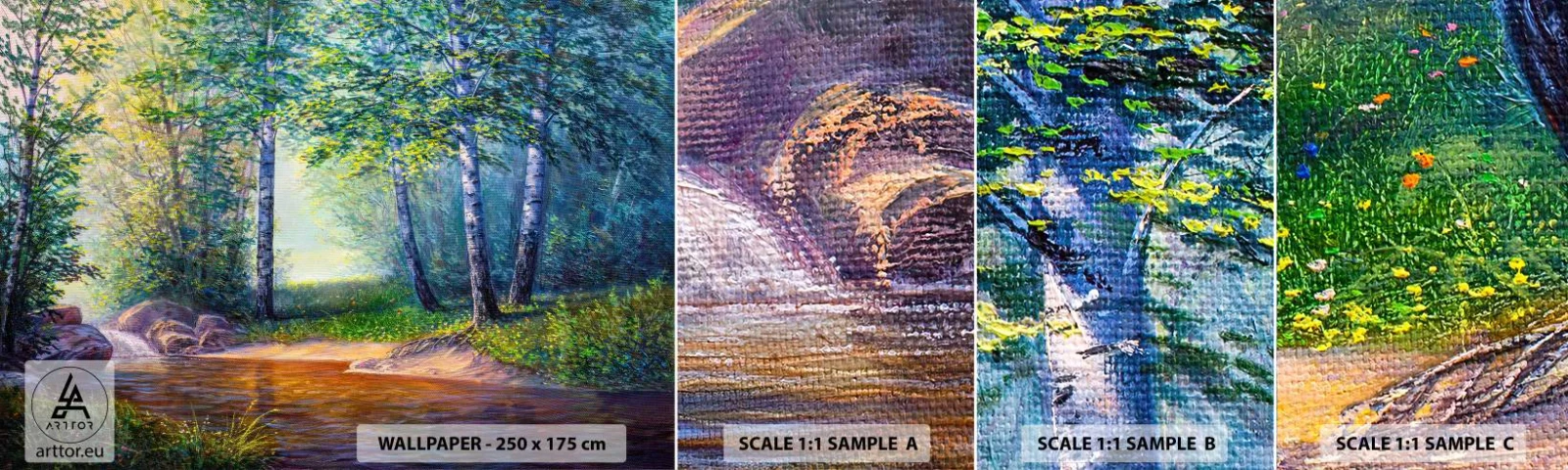 Fototapeten Muster Selbstklebend Deluxe Sticker - Idyllische Landschaft - Landschaft, Wald, Fluss - 100x30 cm