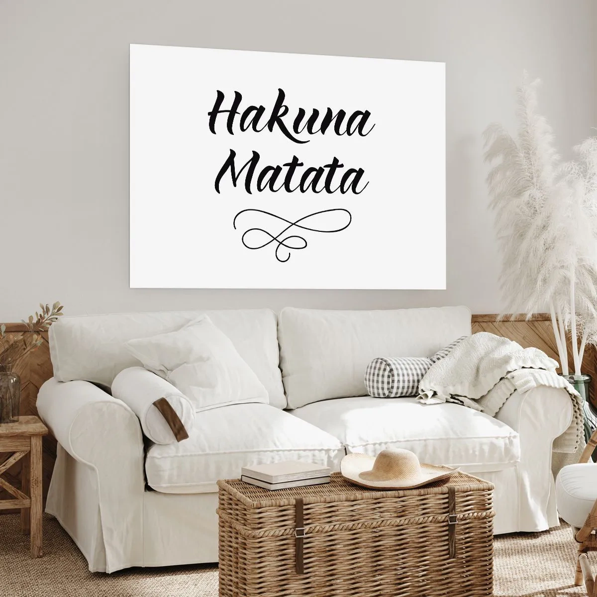 Poster - Hakuna Matata-Zitat in eleganter Schriftart auf weißem Hintergrund - 100x70cm - Bester Ratschlag - Moderne Wanddekoration für Wohnzimmer und Schlafzimmer ARTTOR