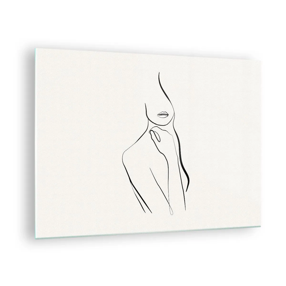 Glasbild - Bild auf glas - Eine minimalistische Linie, die eine weibliche Silhouette vor einem hellen Hintergrund zeigt - 70x50cm - Eine Welle der Melancholie - Moderne Wanddekoration für Wohnzimmer und Schlafzimmer ARTTOR