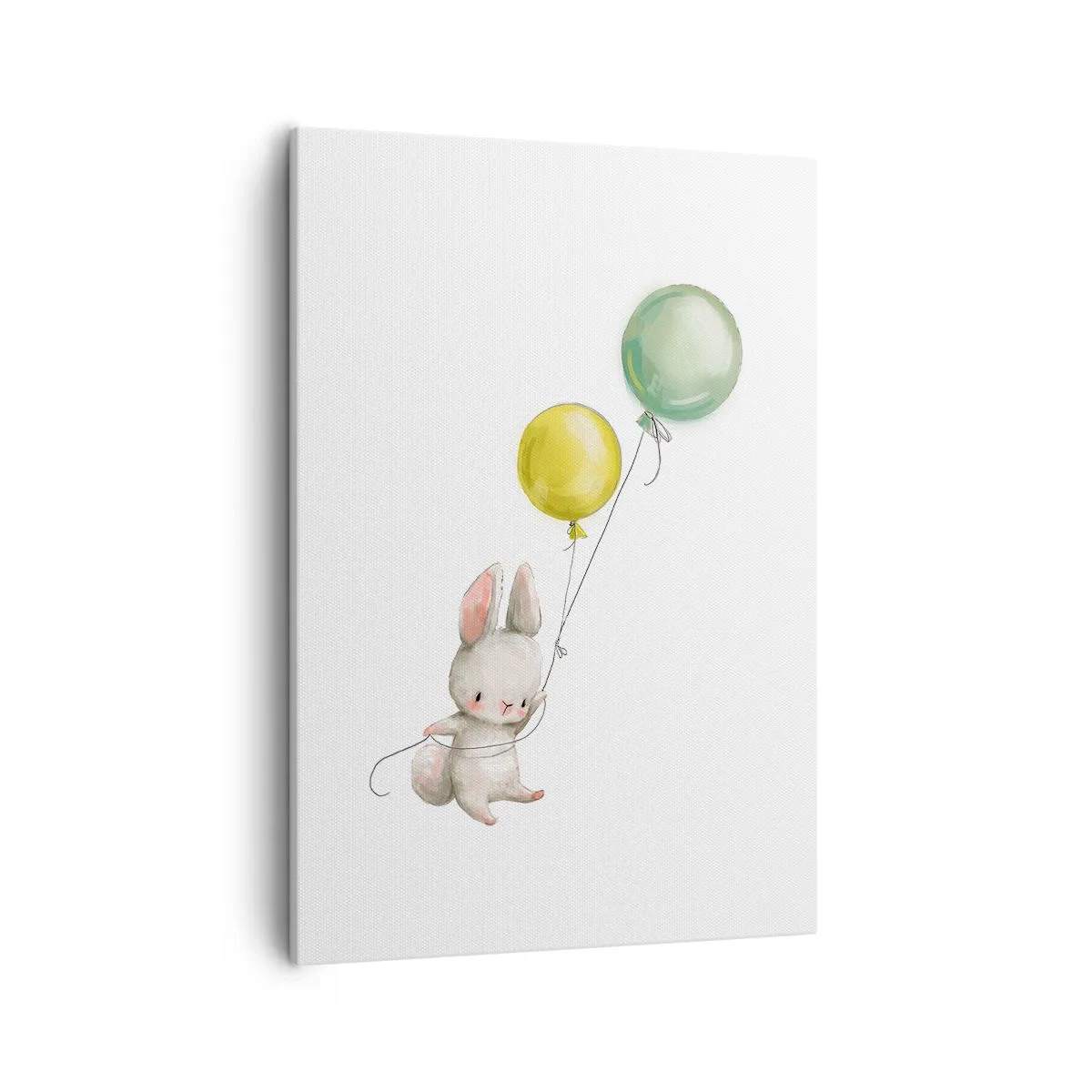 Bild auf Leinwand - Leinwandbild - Ein Kaninchen hält pastellfarbene Luftballons - 50x70cm - Ich werde auch fliegen! - Moderne Wanddekoration für Wohnzimmer und Schlafzimmer ARTTOR