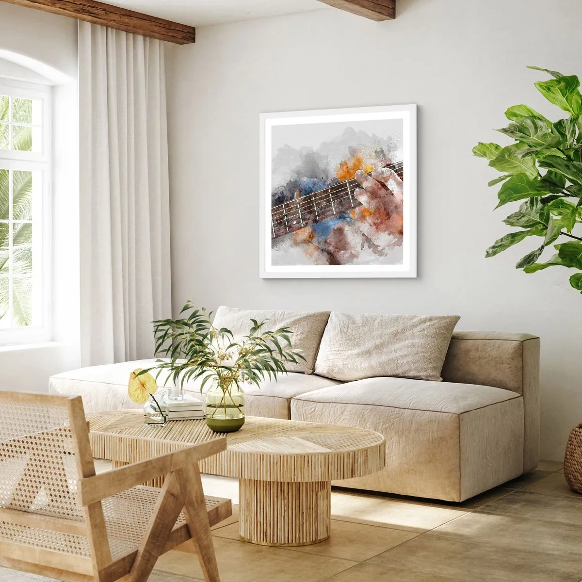 Poster in einem weißen Rahmen - Poesie zwischen den Saiten - 30x30 cm