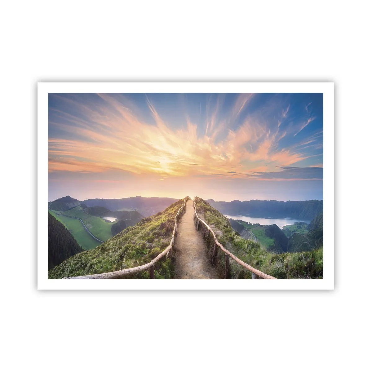 Poster - Ein malerischer Weg auf einem Hügel mit Blick auf den Sonnenuntergang - 100x70cm - Nah am Himmel - Moderne Wanddekoration für Wohnzimmer und Schlafzimmer ARTTOR