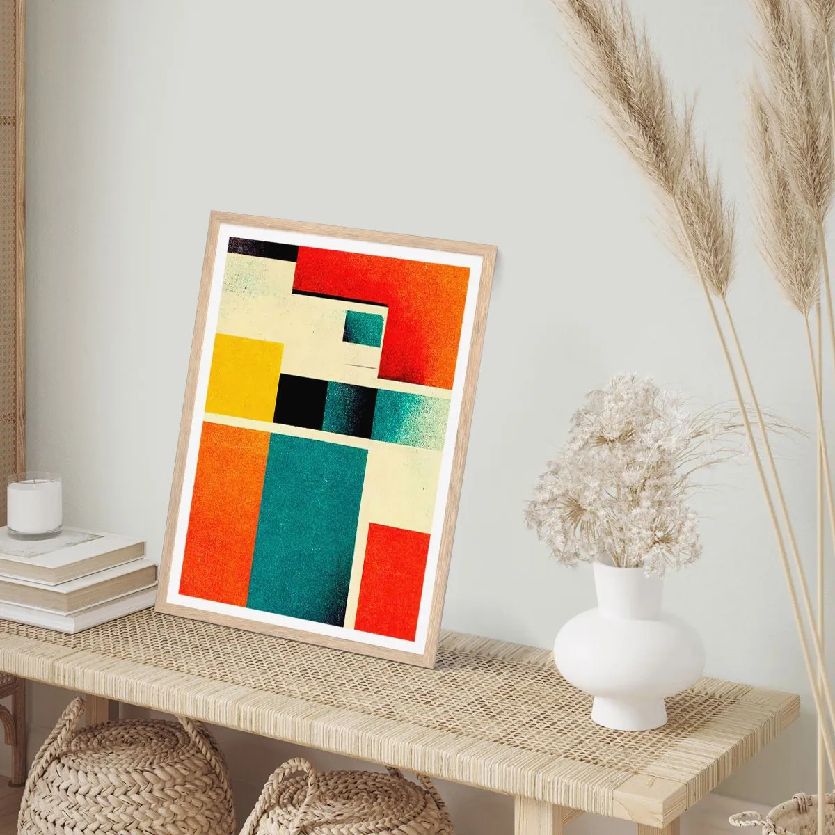 Poster in einem Rahmen aus heller Eiche - Geometrische Abstraktion – gute Energie - 50x70 cm