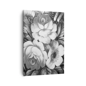 Bild auf Leinwand - Leinwandbild - Schwarze und weiße Blumen in einer klassischen und eleganten Komposition - 70x100cm - Schön auch in Grau - Moderne Wanddekoration für Wohnzimmer und Schlafzimmer ARTTOR