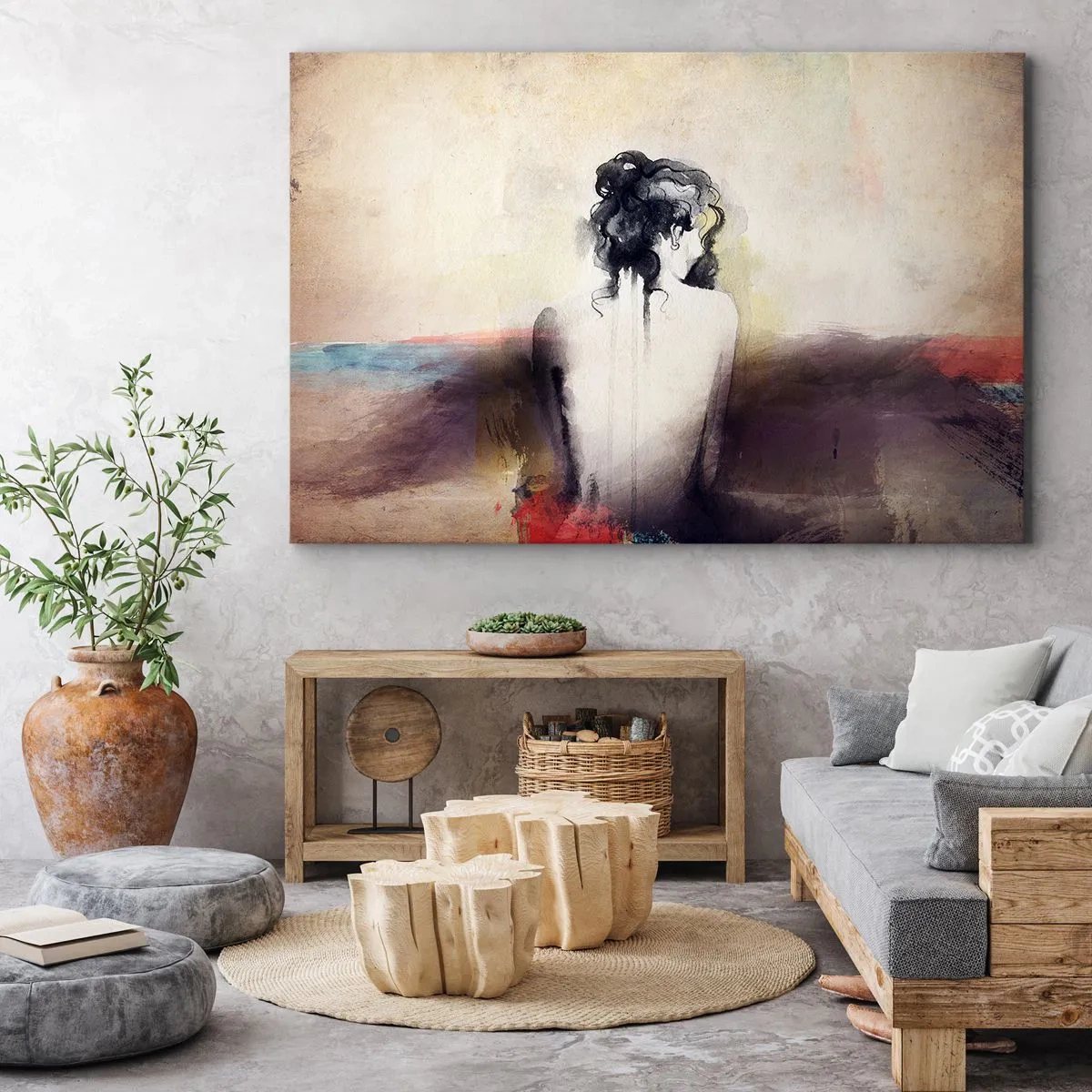 Bild auf Leinwand - Leinwandbild - Ein subtiles Frauenporträt im künstlerischen Stil - 120x80cm - Glatte Linien, ovale Formen - Moderne Wanddekoration für Wohnzimmer und Schlafzimmer ARTTOR