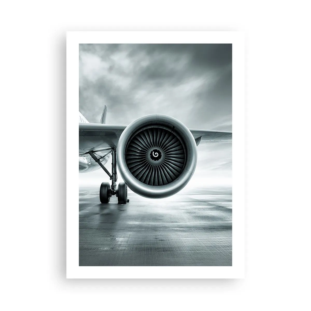 Poster - Ein Flugzeug-Düsentriebwerk in monochromen Tönen - 50x70cm - Die Macht ist da! - Moderne Wanddekoration für Wohnzimmer und Schlafzimmer ARTTOR