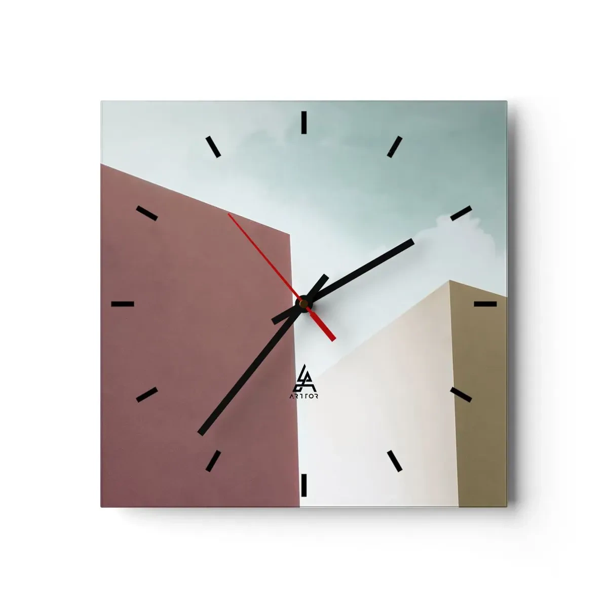 Wanduhr - Glasuhr - Minimalistische Architektur mit pastellfarbenen Blöcken und Himmel - 30x30cm - Geometrie des sonnigen Sommers - Moderne Wanddekoration für Wohnzimmer und Schlafzimmer ARTTOR