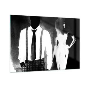 Glasbild - Bild auf glas - Schwarz-weiße Silhouette eines eleganten Noir-Paares - 100x70cm - In Noir-Atmosphäre - Moderne Wanddekoration für Wohnzimmer und Schlafzimmer ARTTOR