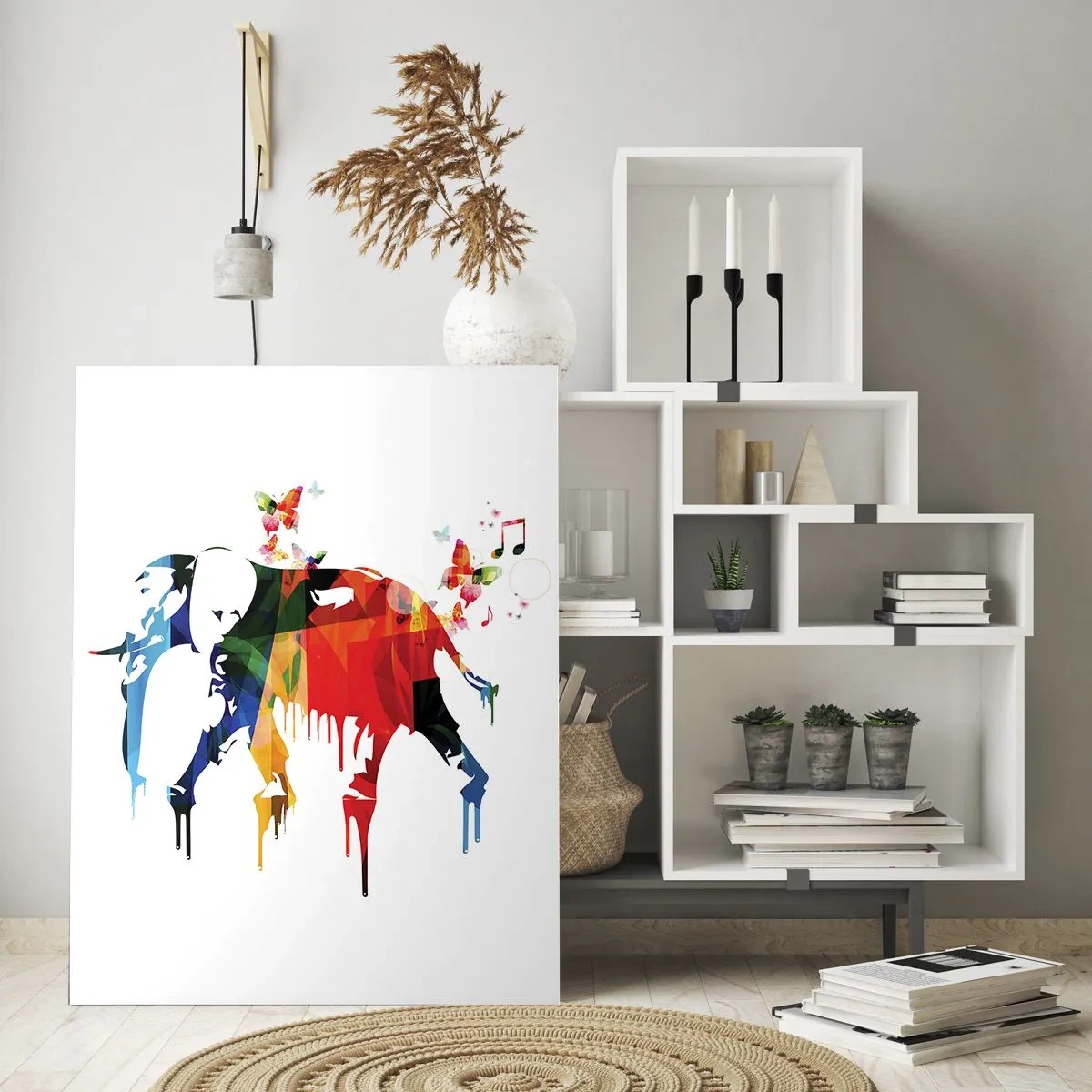 Glasbild - Bild auf glas - Bunter Elefant im modernen Aquarell-Stil - 50x70cm - Jeder kann tanzen - Moderne Wanddekoration für Wohnzimmer und Schlafzimmer ARTTOR