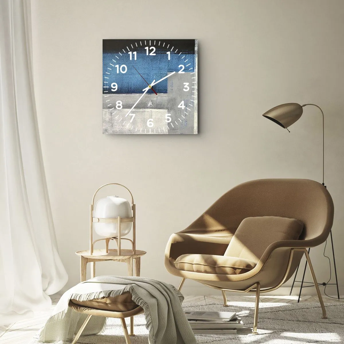 Wanduhr - Glasuhr - Poetische Komposition aus Grau und Blau - 40x40 cm