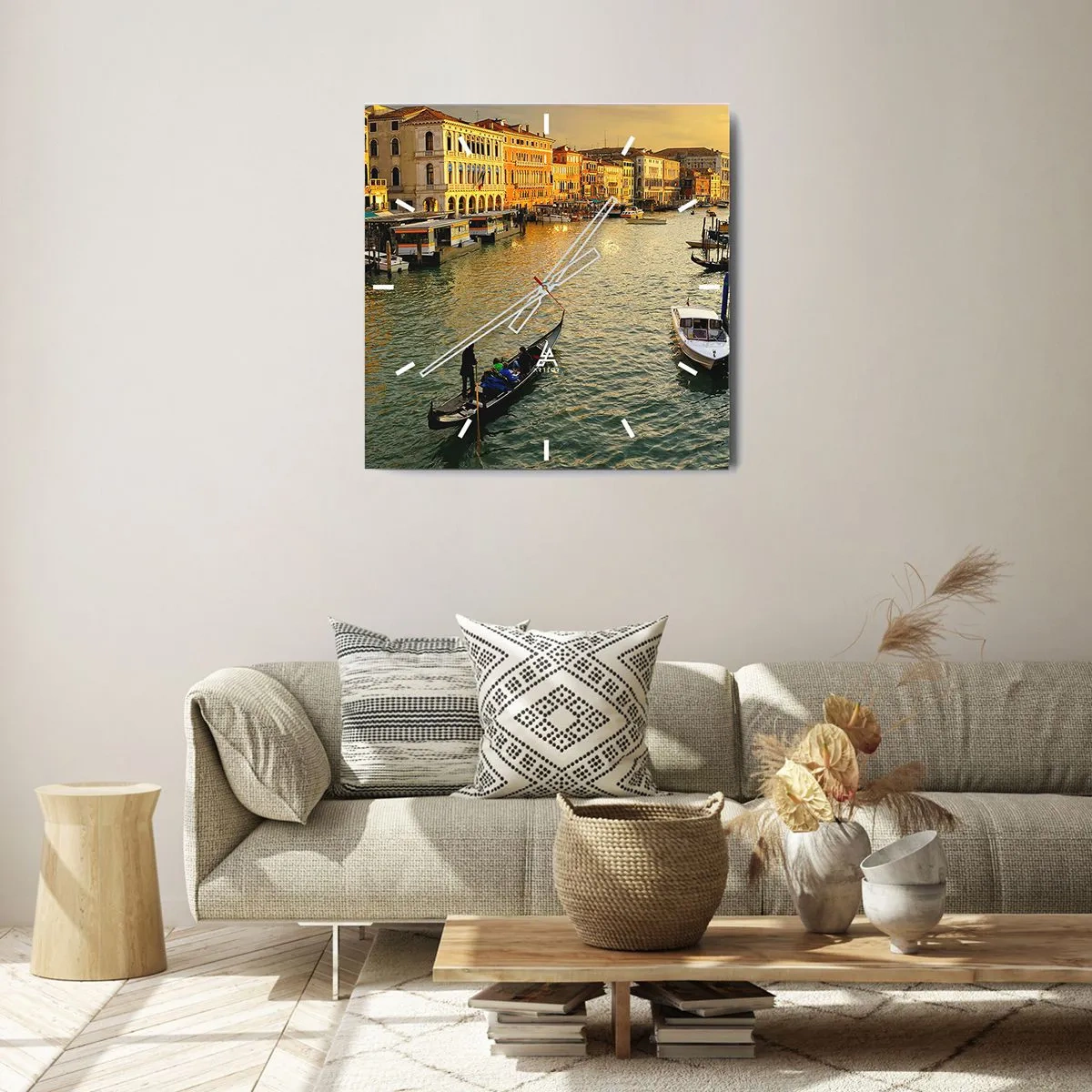 Wanduhr - Glasuhr - Gondel auf einem Kanal in Venedig bei Sonnenuntergang - 30x30cm - Auf der Sonnenseite der Straße - Moderne Wanddekoration für Wohnzimmer und Schlafzimmer ARTTOR