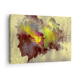 Bild auf Leinwand - Leinwandbild - Künstlerische Silhouette einer Frau mit der Natur im Hintergrund - 70x50cm - Mutter Natur - Moderne Wanddekoration für Wohnzimmer und Schlafzimmer ARTTOR