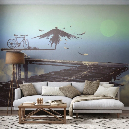 Fototapete Premium Sand - Ikarus lebt für immer - Abstraktion, Ikarus, Fahrrad - 450x315 cm
