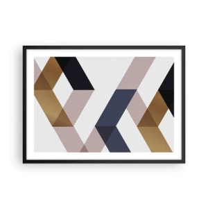 Poster in einem schwarzem Rahmen - Geometrische Muster in Gold- und Marineblautönen - 70x50cm - Ebenen und Winkel - Moderne Wanddekoration für Wohnzimmer und Schlafzimmer ARTTOR