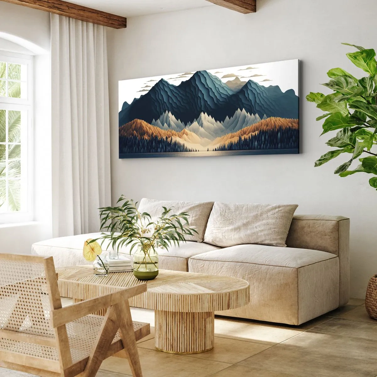 Bild auf Leinwand - Leinwandbild - Malerische Berge über dem See bei Sonnenuntergang - 120x50cm - Perfekte Berglandschaft - Moderne Wanddekoration für Wohnzimmer und Schlafzimmer ARTTOR