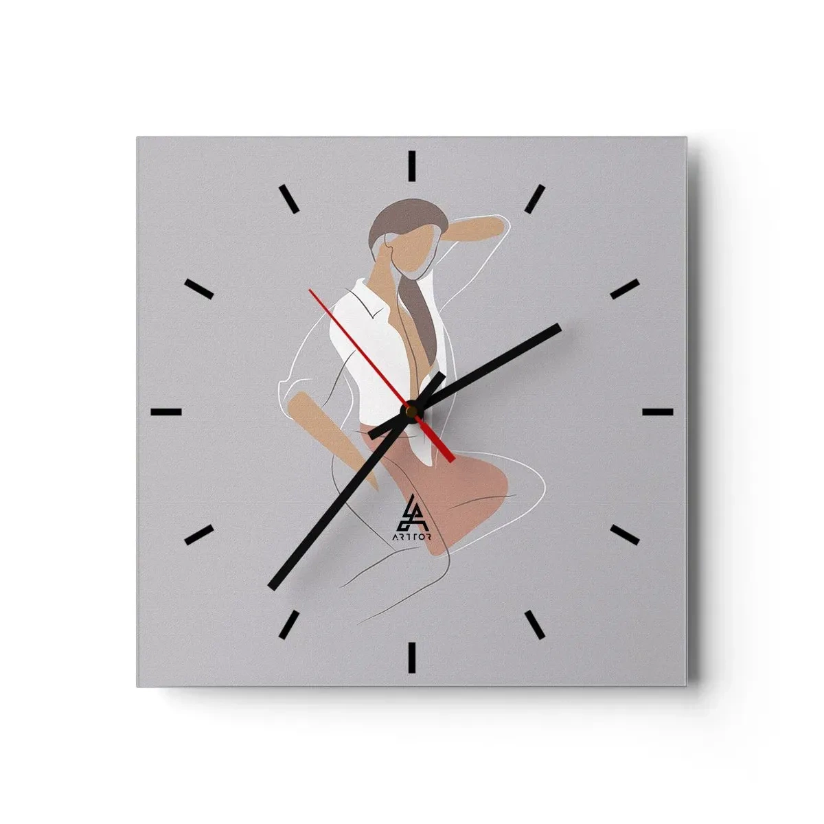 Wanduhr - Glasuhr - Ein minimalistisches Frauenporträt in Pastellfarben. - 30x30cm - Umriss der Anmut - Moderne Wanddekoration für Wohnzimmer und Schlafzimmer ARTTOR