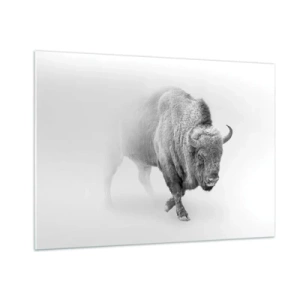 Glasbild - Bild auf glas - Schwarz-Weiß-Illustration eines majestätischen Bisons - 100x70cm - König der Prärie - Moderne Wanddekoration für Wohnzimmer und Schlafzimmer ARTTOR