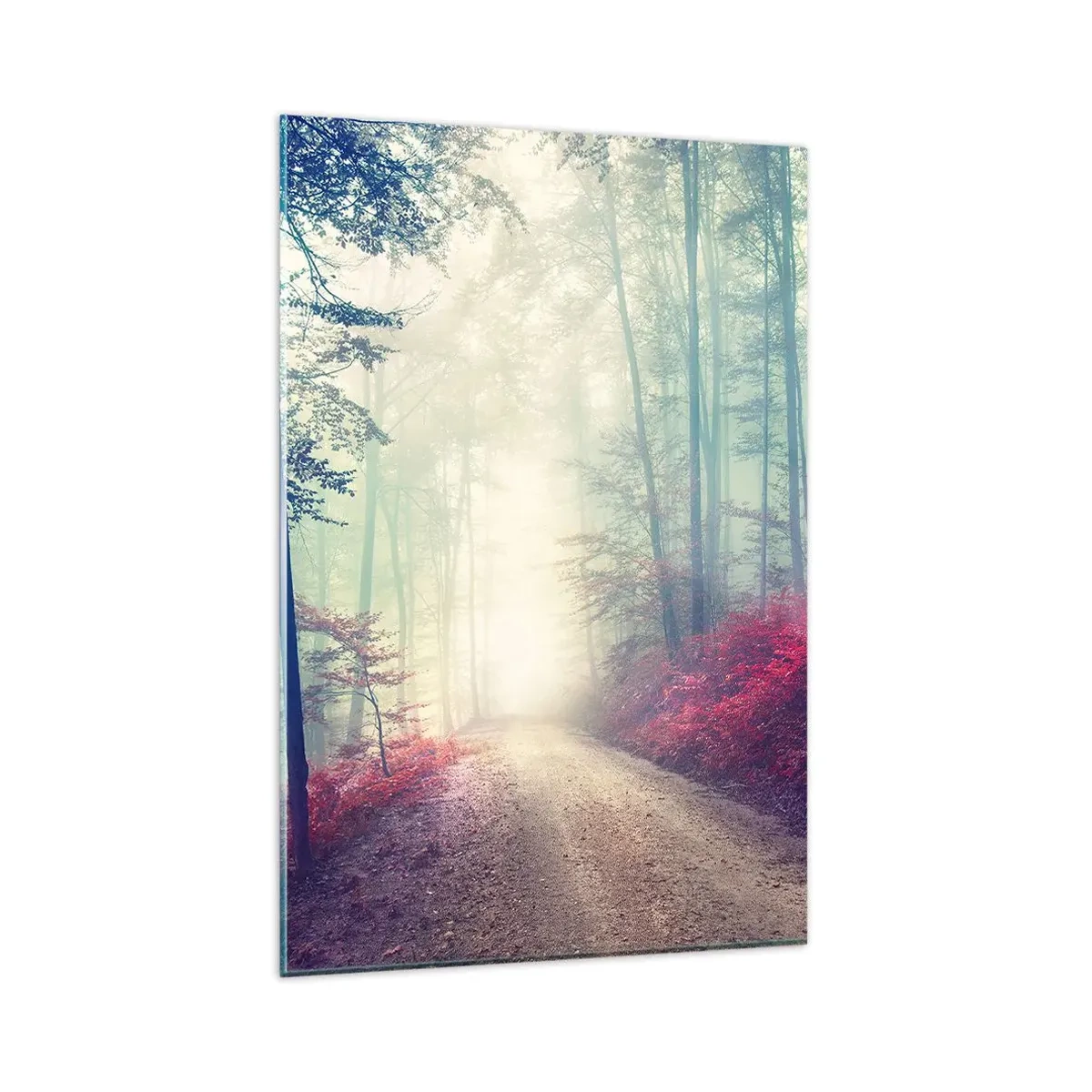 Glasbild - Bild auf glas - Ein magischer Waldweg, umgeben von Bäumen und Nebel - 80x120cm - Wie gut ist es, im Morgengrauen aufzustehen - Moderne Wanddekoration für Wohnzimmer und Schlafzimmer ARTTOR