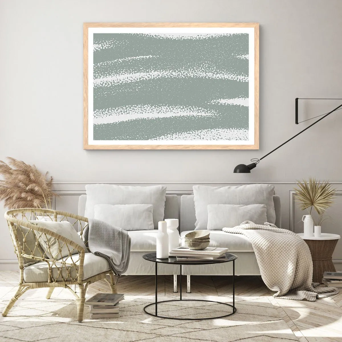 Poster in einem Rahmen aus heller Eiche - Abstraktion im Winterklima - 50x40 cm