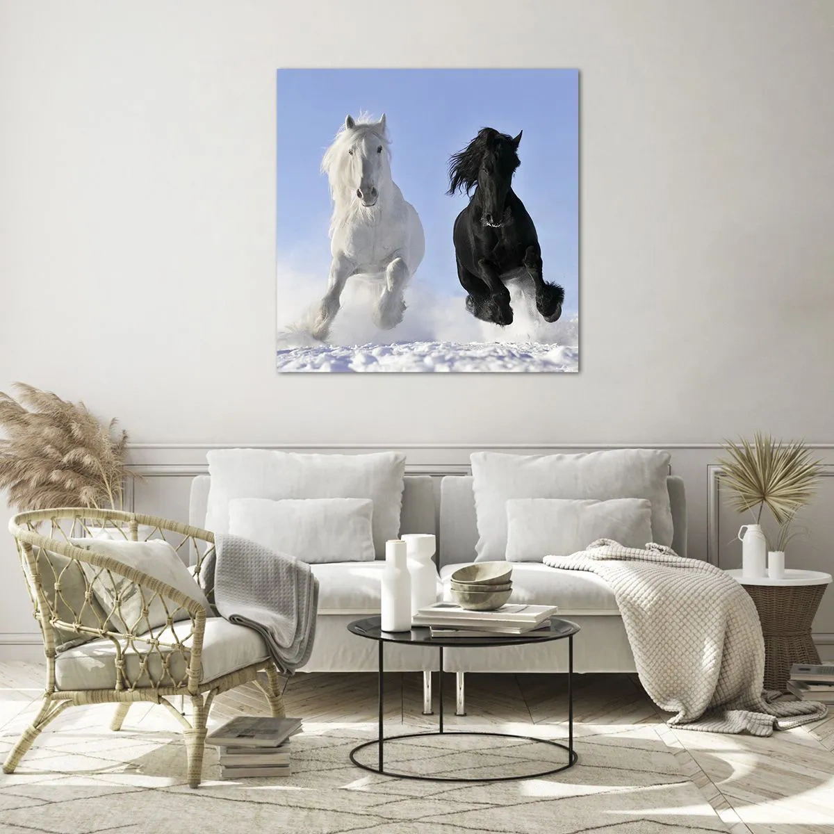 Glasbild - Bild auf glas - Schwarz-Weiß-Galopp - 70x70 cm