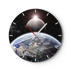Wanduhr - Glasuhr - Erde und Mond im Weltraum - 30x30cm - Weltraumlandschaft - Sonnenaufgang - Moderne Wanddekoration für Wohnzimmer, Küche und Schlafzimmer ARTTOR