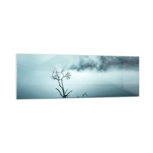 Glasbild - Bild auf glas - Ein einsamer Baum im Wasser, umgeben von Nebel und Bergen - 160x50cm - Aus Wasser und Nebel - Moderne Wanddekoration für Wohnzimmer und Schlafzimmer ARTTOR