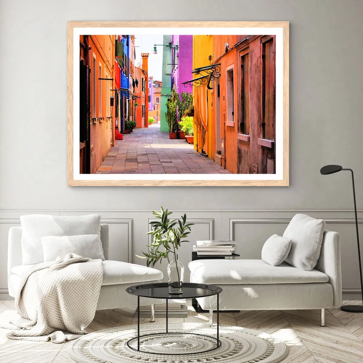 Poster in einem Rahmen aus heller Eiche - Regenbogengasse - 40x30 cm