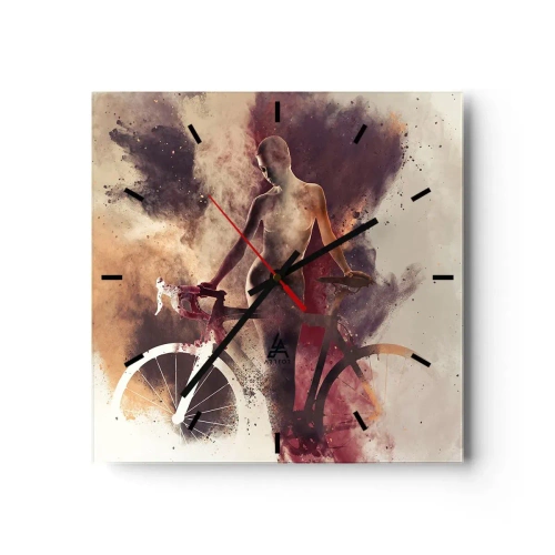 Wanduhr - Glasuhr - Abstrakte Silhouette mit einem Fahrrad im künstlerischen Stil - 30x30cm - Eine Fahrradseele in Marmorformen - Moderne Wanddekoration für Wohnzimmer und Schlafzimmer ARTTOR