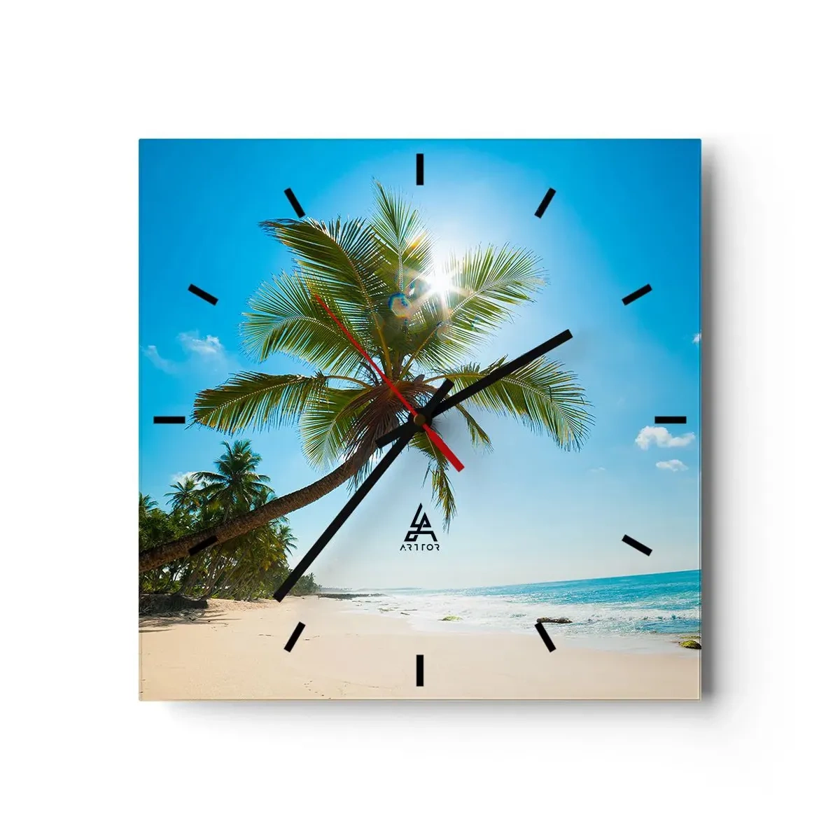 Wanduhr - Glasuhr - Ein Strand mit Palmen in einer tropischen Landschaft - 30x30cm - Niemandem zeigen - Moderne Wanddekoration für Wohnzimmer und Schlafzimmer ARTTOR