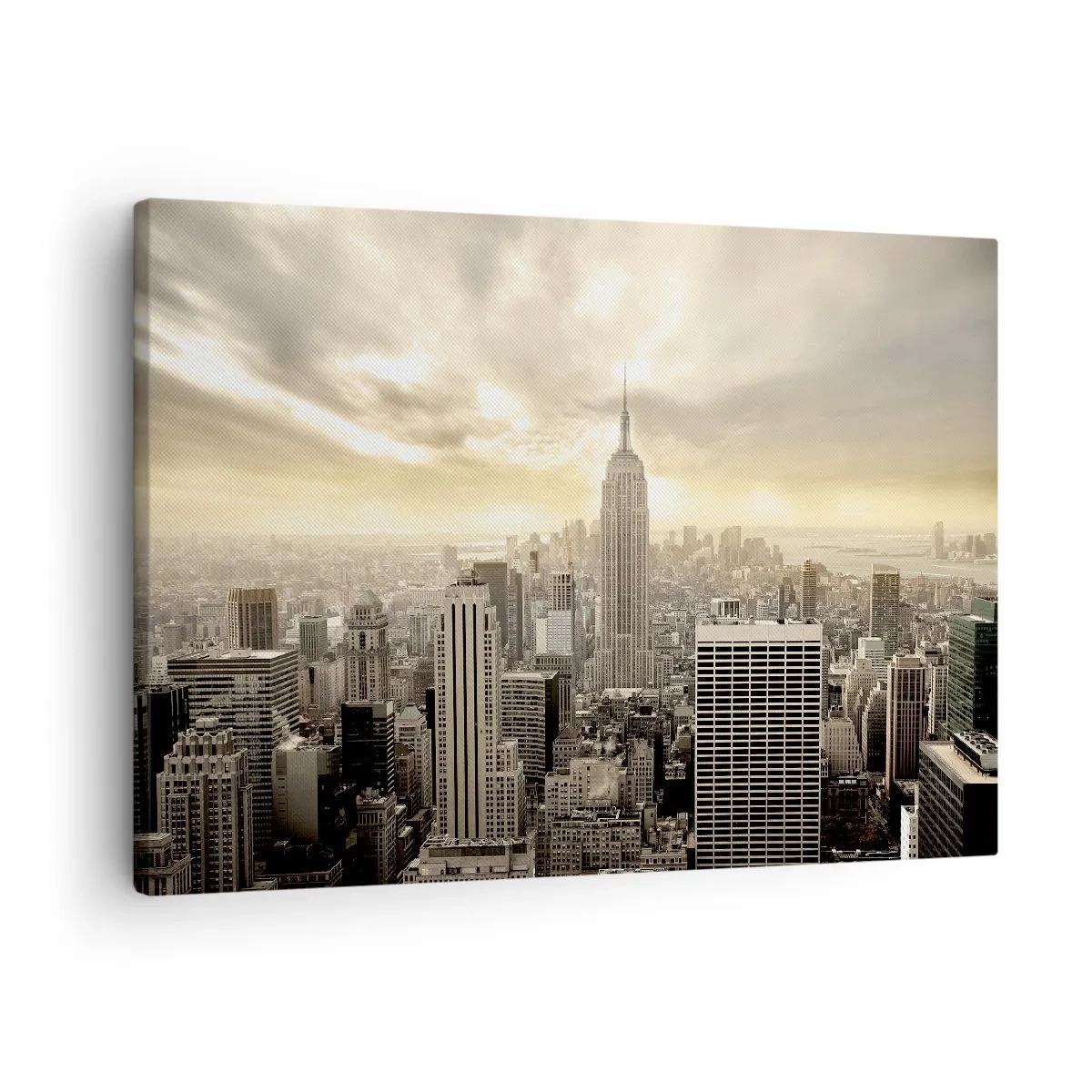 Bild auf Leinwand - Leinwandbild - Panorama der Stadt mit Blick auf das Empire State Building - 70x50cm - New York aus Grau - Moderne Wanddekoration für Wohnzimmer und Schlafzimmer ARTTOR