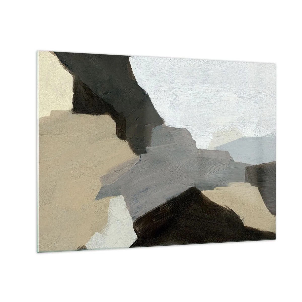 Glasbild - Bild auf glas - Eine moderne abstrakte Komposition in Grautönen - 70x50cm - Abstraktion: Scheideweg des Graus - Moderne Wanddekoration für Wohnzimmer und Schlafzimmer ARTTOR