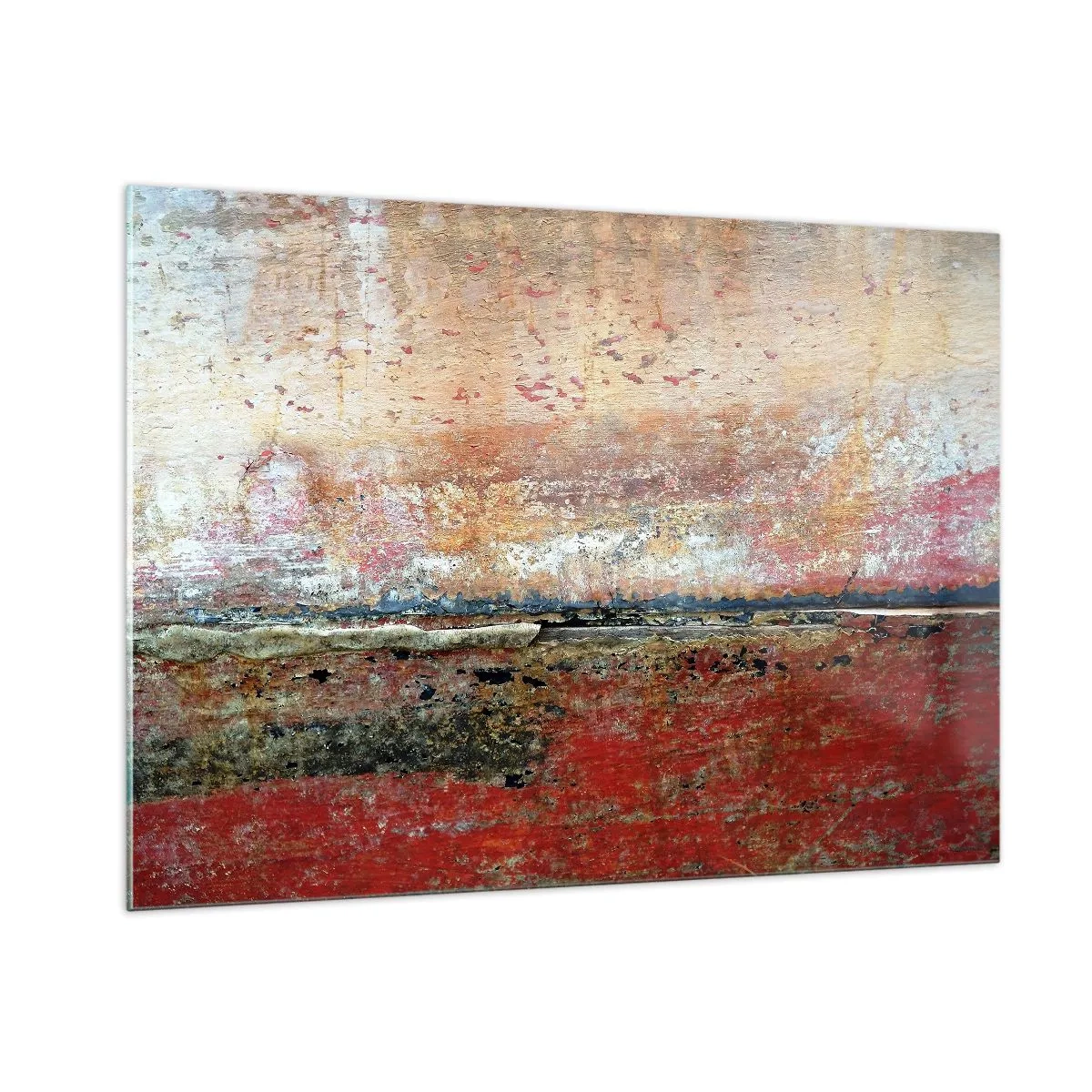 Glasbild - Bild auf glas - Abstrakte Textur in Rot- und Ockertönen - 100x70cm - Vielleicht liegt es am Meer - Moderne Wanddekoration für Wohnzimmer und Schlafzimmer ARTTOR