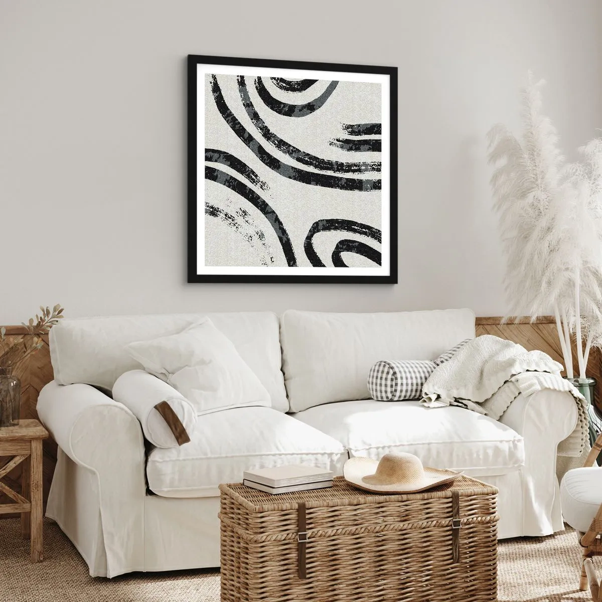 Poster in einem schwarzem Rahmen - Bei Hälfte angehalten - 50x50 cm