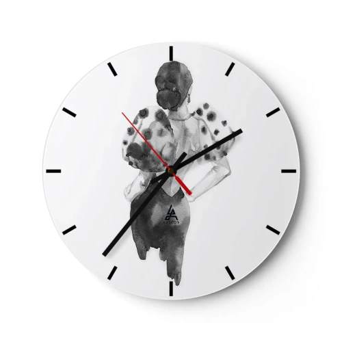 Wanduhr - Glasuhr - Schwarz-Weiß-Illustration einer Frau in einem eleganten Kleid - 30x30cm - Sie ging direkt vorbei - Moderne Wanddekoration für Wohnzimmer, Küche und Schlafzimmer ARTTOR