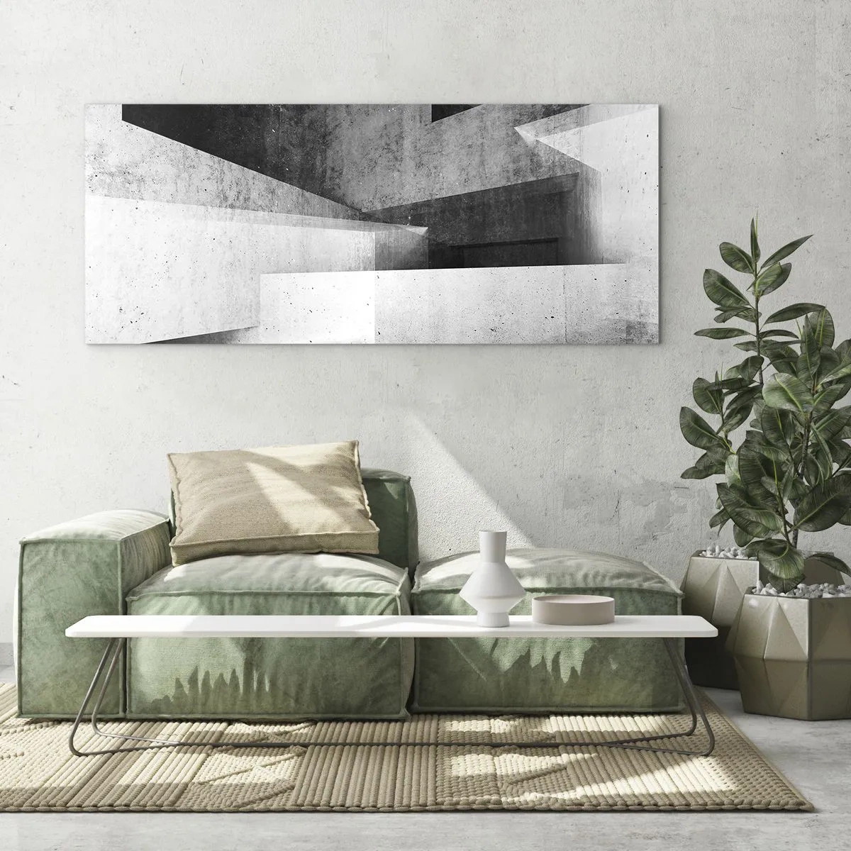 Glasbild - Bild auf glas - Geometrische Formen in einer monochromen Komposition - 140x50cm - Die Raumstruktur - Moderne Wanddekoration für Wohnzimmer und Schlafzimmer ARTTOR