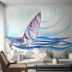 Fototapete Standard Eco - Aquarell-Windsurfer auf den Meereswellen - 100x70cm - Mit dem Wind im Rhythmus der Wellen - Moderne Wanddekoration für Wohnzimmer und Schlafzimmer ARTTOR