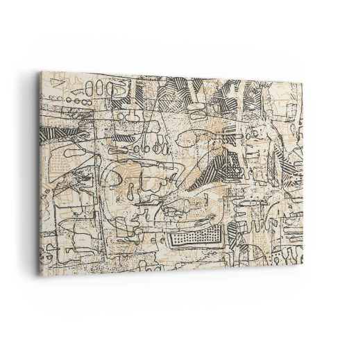 Bild auf Leinwand - Leinwandbild - Abstrakte Muster und Linien auf beigem Hintergrund - 100x70cm - Es wartet darauf, entschlüsselt zu werden - Moderne Wanddekoration für Wohnzimmer und Schlafzimmer ARTTOR
