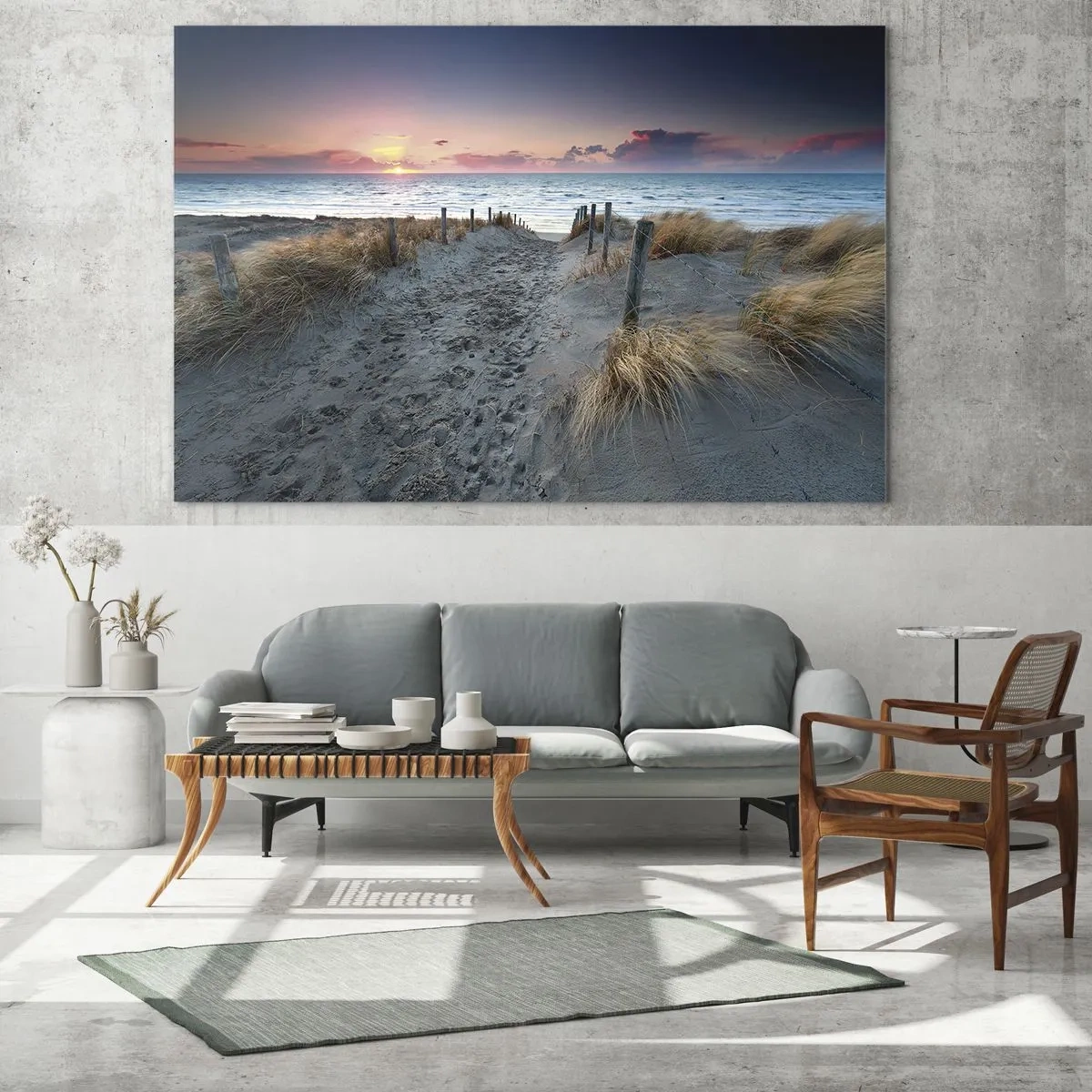 Glasbild - Bild auf glas - Weg zum Strand bei Sonnenuntergang - 160x50cm - Du hast einen Regenbogen aus strahlendem Licht verschüttet ... - Moderne Wanddekoration für Wohnzimmer und Schlafzimmer ARTTOR