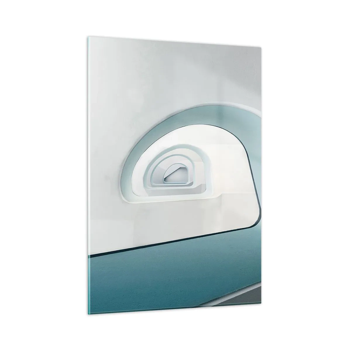 Glasbild - Bild auf glas - Eine moderne Treppe in abstrakter Perspektive - 50x70cm - Bis zum Ende des Blaus - Moderne Wanddekoration für Wohnzimmer und Schlafzimmer ARTTOR