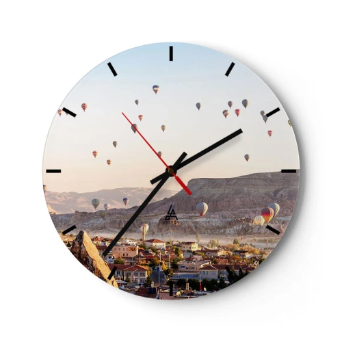 Wanduhr - Glasuhr - Ballons schweben morgens über Kappadokien - 30x30cm - Wie Schiffe am Himmel - Moderne Wanddekoration für Wohnzimmer, Küche und Schlafzimmer ARTTOR