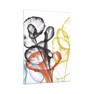 Glasbild - Bild auf glas - Bunte, durchscheinende Blumen im künstlerischen Stil - 50x70cm - Blumen mit Seele - Moderne Wanddekoration für Wohnzimmer und Schlafzimmer ARTTOR
