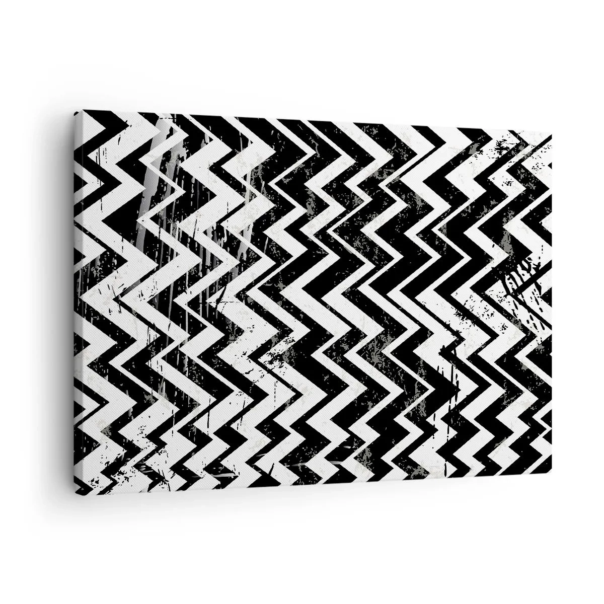 Bild auf Leinwand - Leinwandbild - Schwarz-weißes Zickzack-Muster mit kunstvollen Abschürfungen - 70x50cm - Zick-weiß, Zack-schwarz - Moderne Wanddekoration für Wohnzimmer und Schlafzimmer ARTTOR